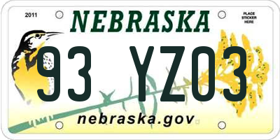 NE license plate 93YZ03