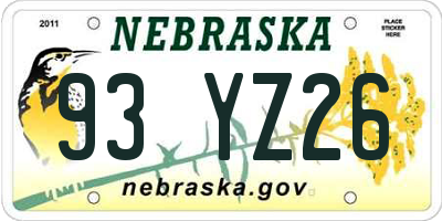 NE license plate 93YZ26