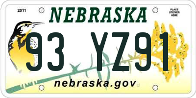 NE license plate 93YZ91