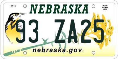 NE license plate 93ZA25