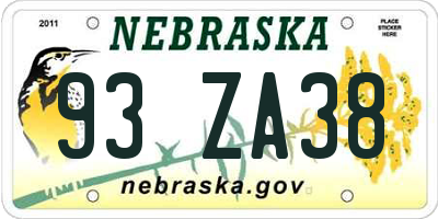 NE license plate 93ZA38