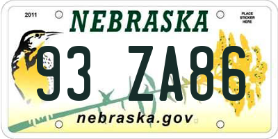 NE license plate 93ZA86