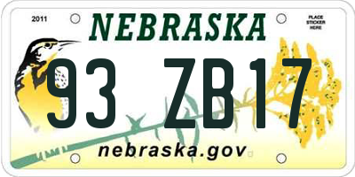 NE license plate 93ZB17