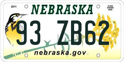 NE license plate 93ZB62
