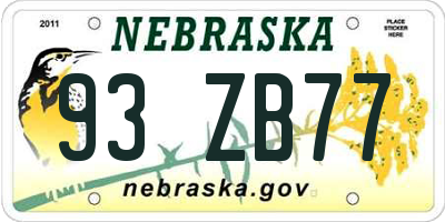 NE license plate 93ZB77