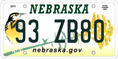 NE license plate 93ZB80