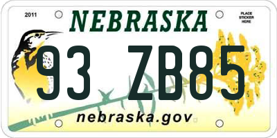 NE license plate 93ZB85