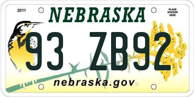 NE license plate 93ZB92