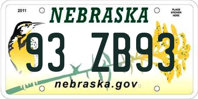 NE license plate 93ZB93