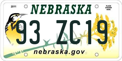 NE license plate 93ZC19