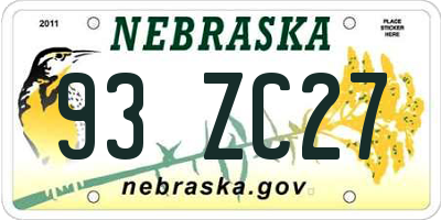 NE license plate 93ZC27