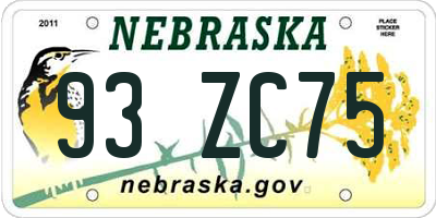 NE license plate 93ZC75