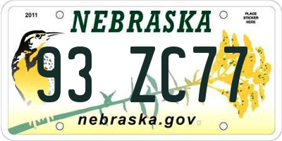 NE license plate 93ZC77