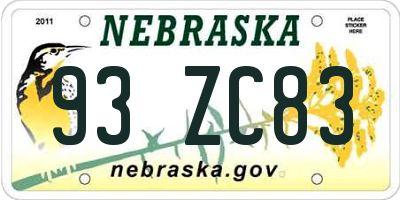 NE license plate 93ZC83
