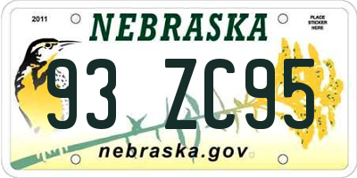 NE license plate 93ZC95