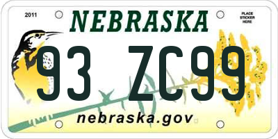 NE license plate 93ZC99