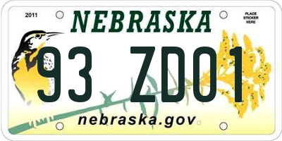 NE license plate 93ZD01