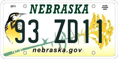 NE license plate 93ZD11