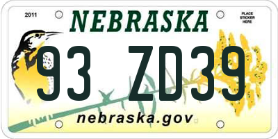 NE license plate 93ZD39