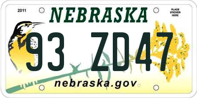 NE license plate 93ZD47