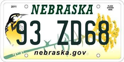 NE license plate 93ZD68