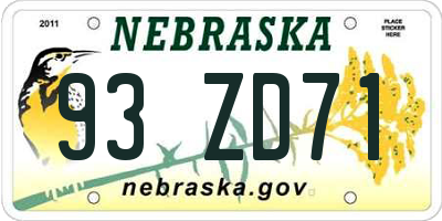 NE license plate 93ZD71