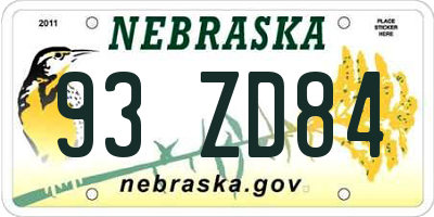 NE license plate 93ZD84