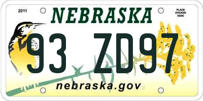 NE license plate 93ZD97