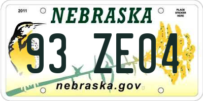 NE license plate 93ZE04