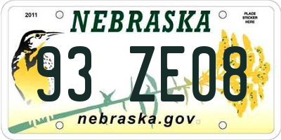 NE license plate 93ZE08