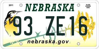 NE license plate 93ZE16