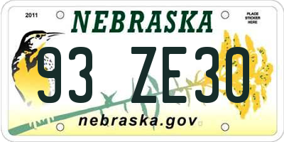 NE license plate 93ZE30