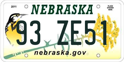 NE license plate 93ZE51