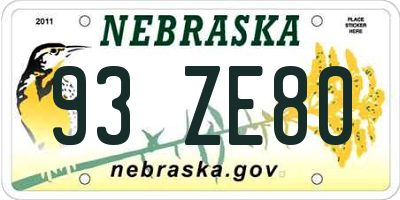 NE license plate 93ZE80