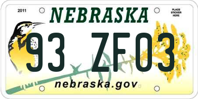 NE license plate 93ZF03