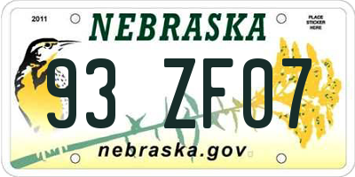 NE license plate 93ZF07