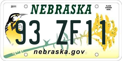 NE license plate 93ZF11