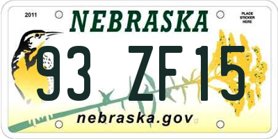 NE license plate 93ZF15