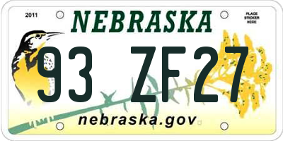 NE license plate 93ZF27
