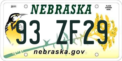 NE license plate 93ZF29