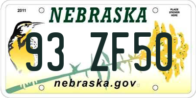NE license plate 93ZF50