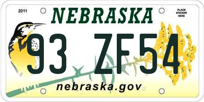 NE license plate 93ZF54