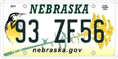 NE license plate 93ZF56