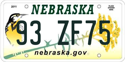 NE license plate 93ZF75