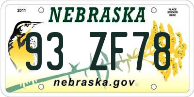 NE license plate 93ZF78