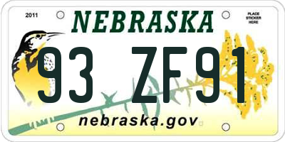 NE license plate 93ZF91