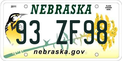NE license plate 93ZF98