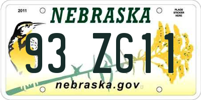 NE license plate 93ZG11