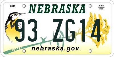 NE license plate 93ZG14