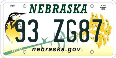NE license plate 93ZG87